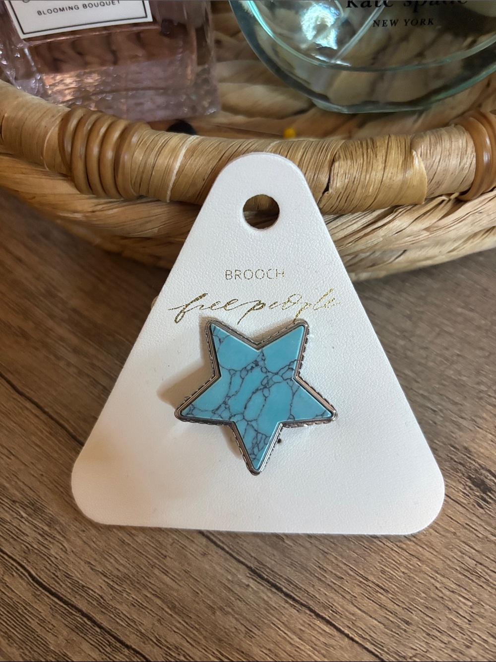 Free People Turquoise Star Brooch with Silver Trim-NWT